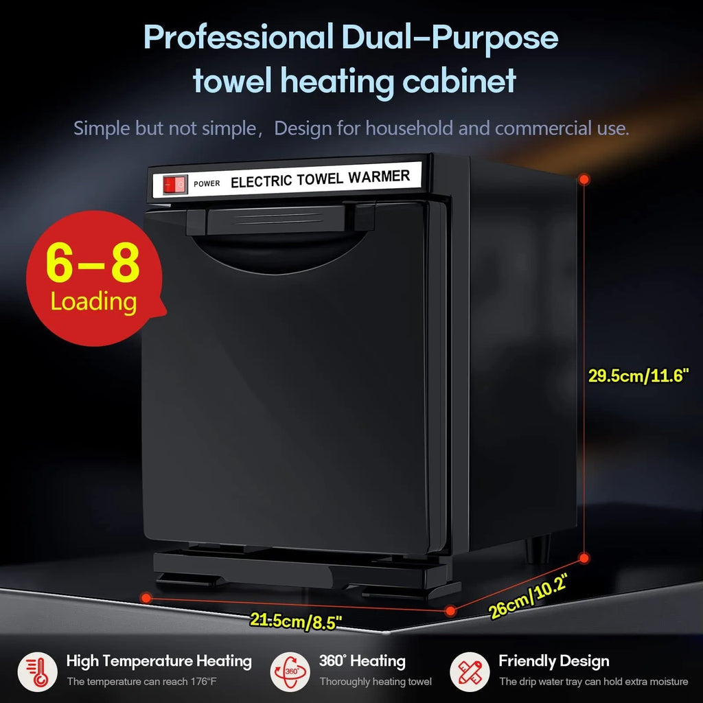 UV ozone disinfection cabinet with towel heating in black finish, front view, for household use