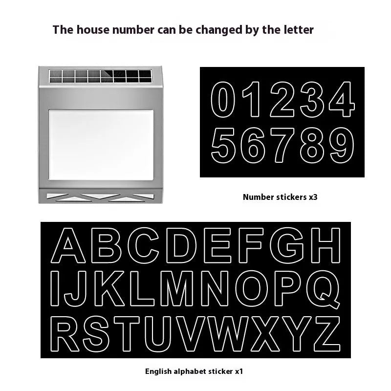 Black solar powered doorplate light with digital LED display showing house numbers