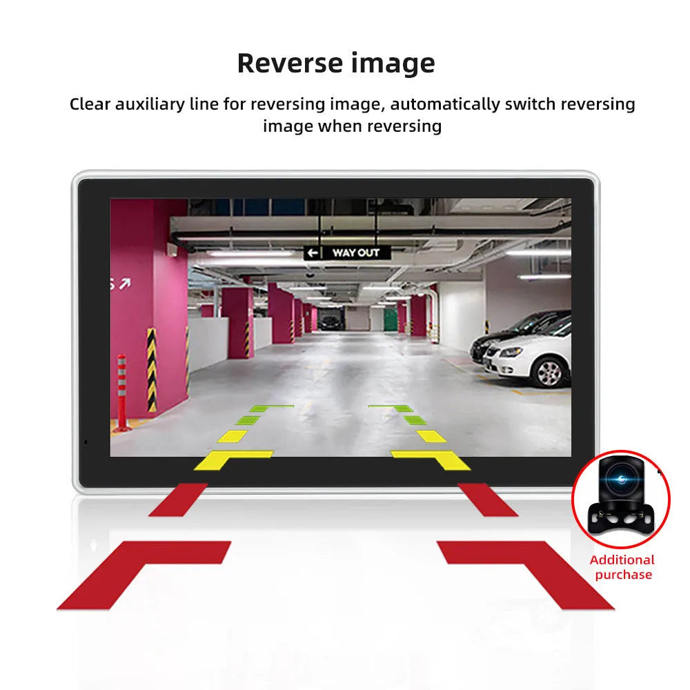 Black 7-inch wireless CarPlay dashboard camera with wide-angle lens on car windshield