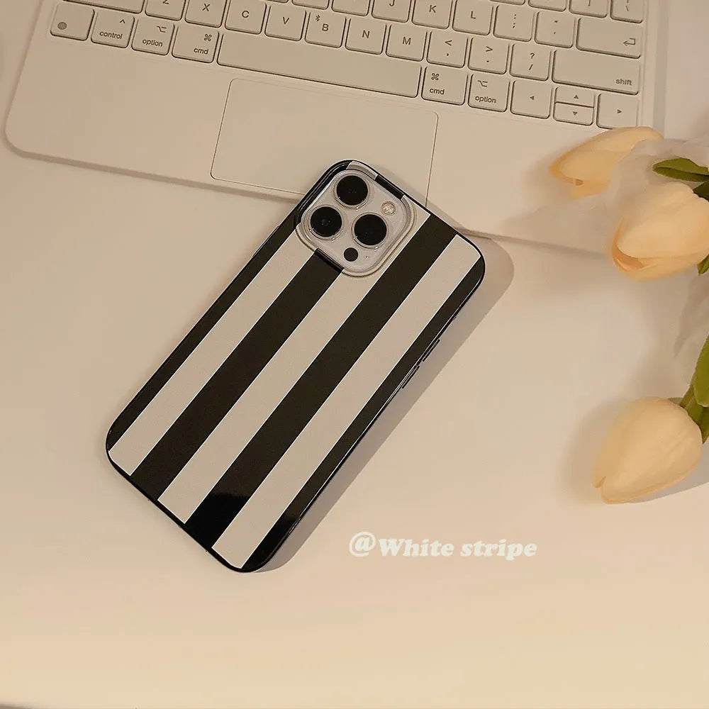 Bright black wide stripes TPU silicone phone case for Apple iPhone, soft shell Japan Korea style