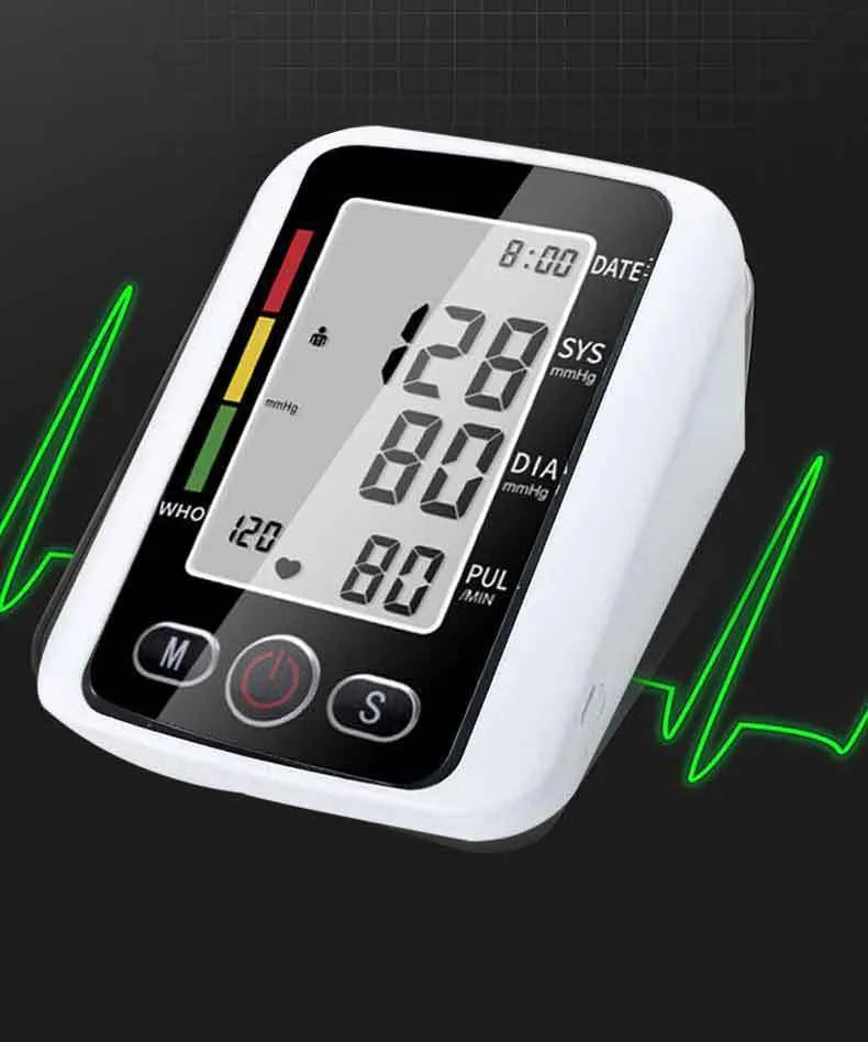 Automatic arm blood pressure monitor with large digital screen on ABS plastic body