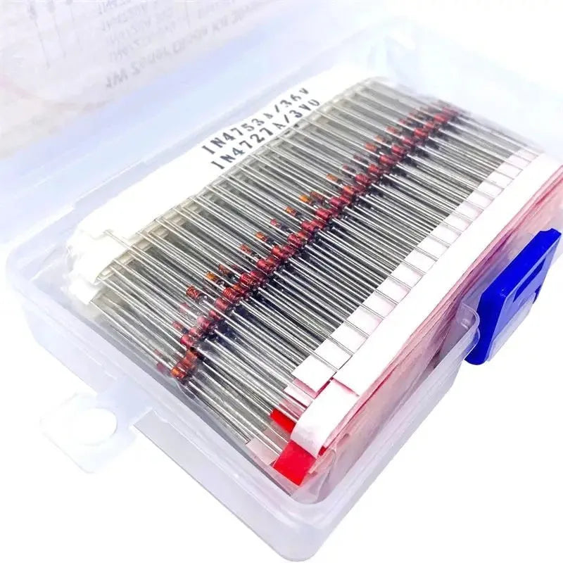 Boxed 1W Zener diode with 50V breakdown voltage for electronic circuits.
