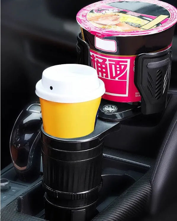 Carbon fibre black car cup holder with retractable base adjusting between 6.5 and 10 centimetres