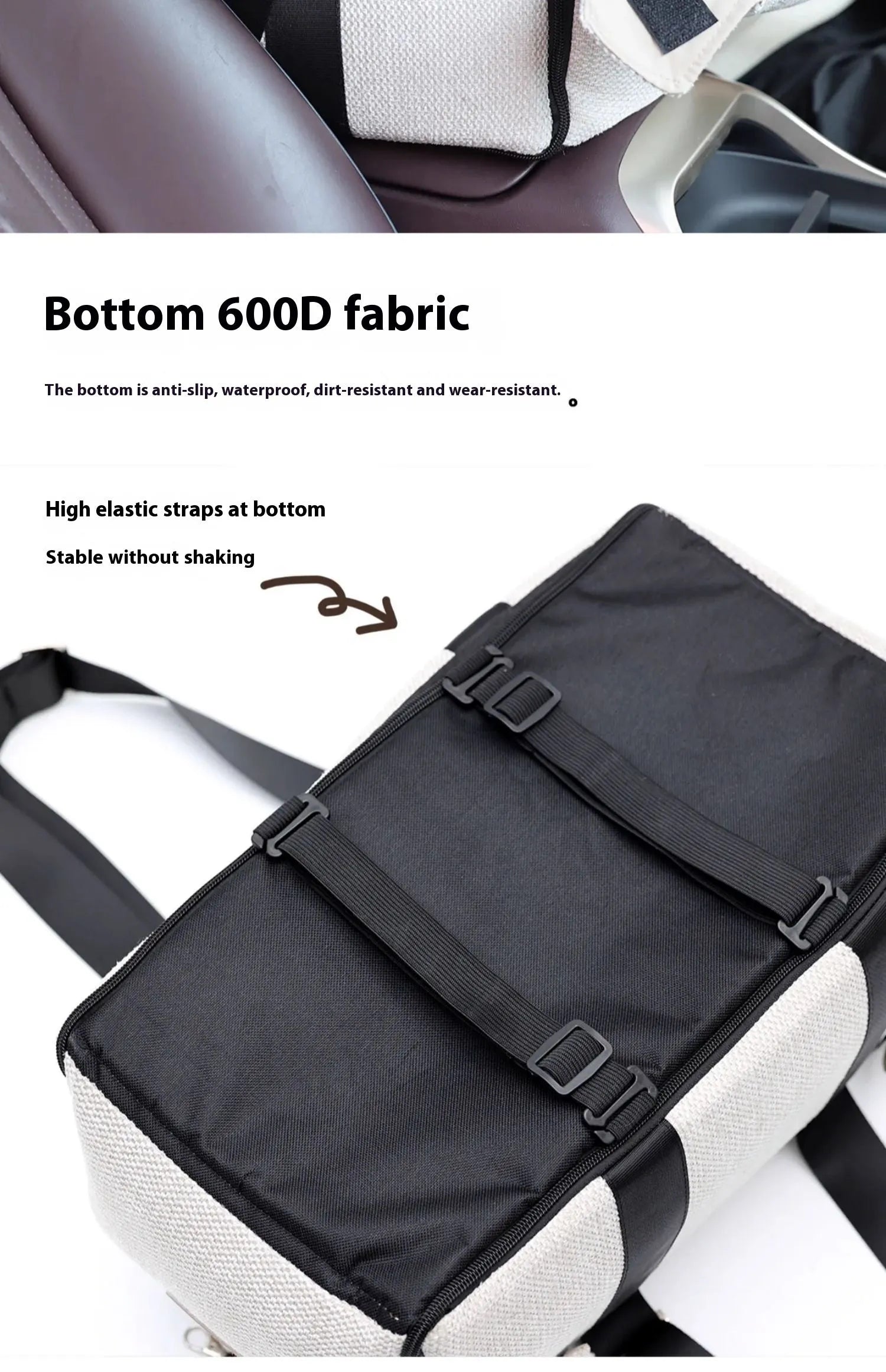 Beige polyester pet car nest and diaper bag with dimensions 23x20x40 cm