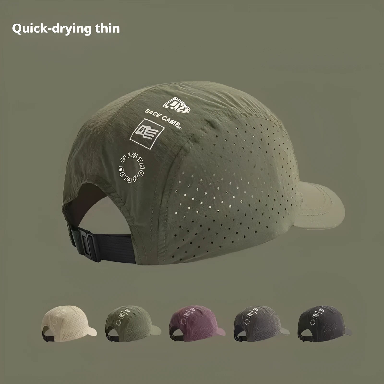 Men's adjustable baseball cap in acrylic mesh fabric shown in black, suitable for summer sun protection.