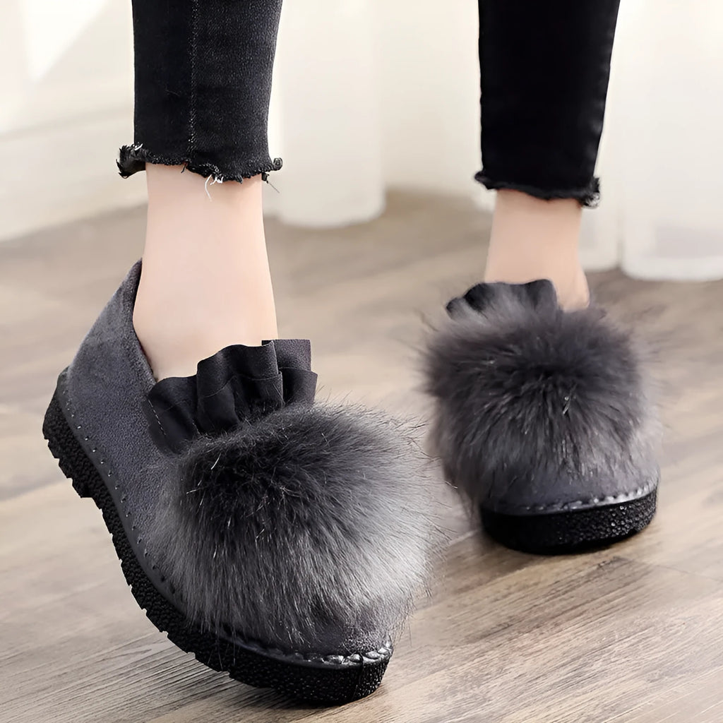 Women's cotton fleece winter beanie slippers, high top, round toe, rubber sole, available in black and grey