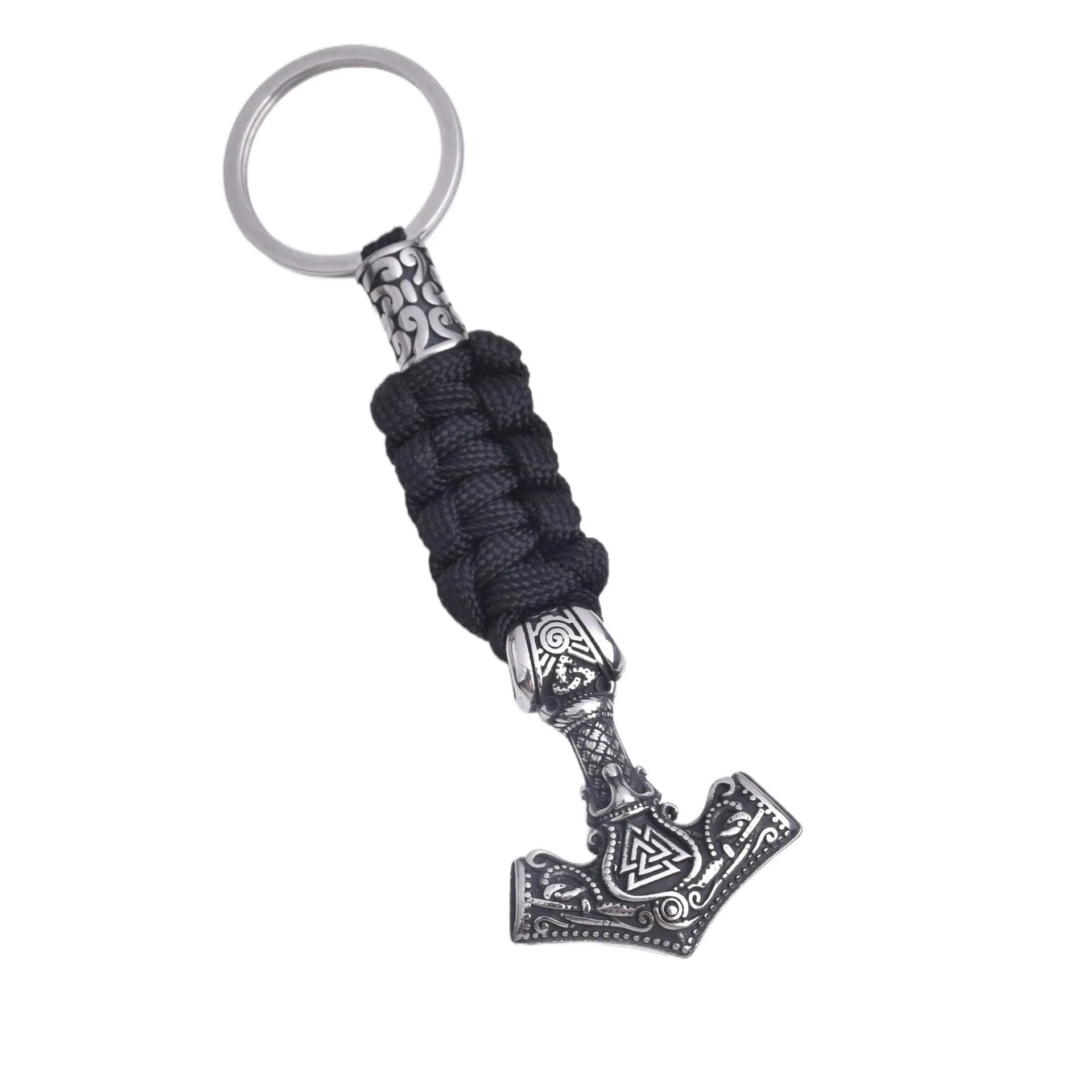 Viking triangle rune impactor keychain in stainless steel with animal motif, available in three metal finishes