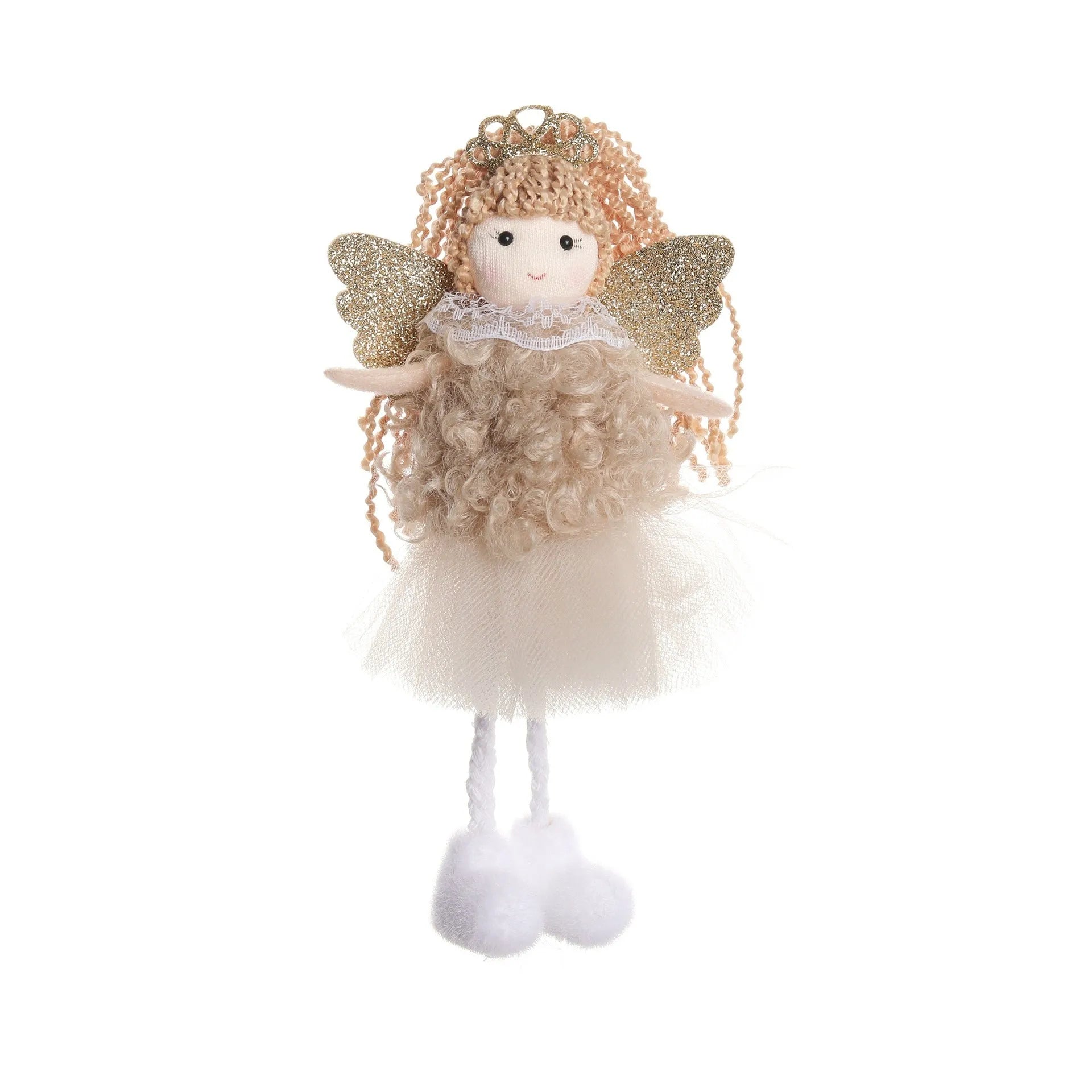 Fabric Christmas angel girl pendant hair clip for high ponytail in white, pink, and khaki colours