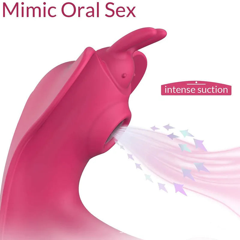 Remote control wearable butterfly dildo made of silicone in purple with aluminium storage bag