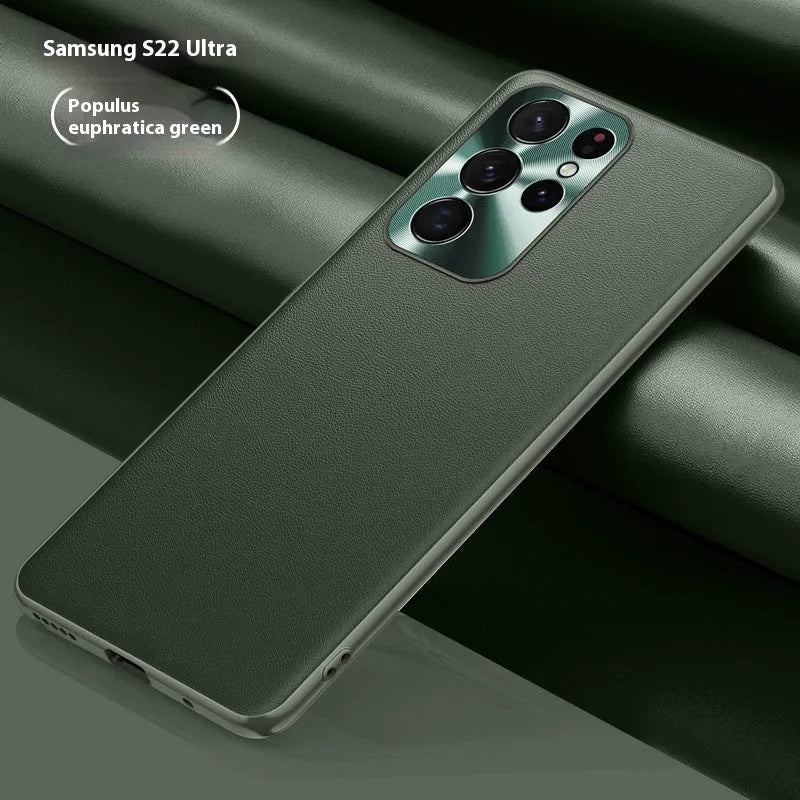 Plain metal lens leather texture TPU phone case for Samsung S24, back view, Danxia Orange colour