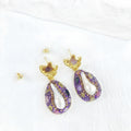 Purple pearl and crystal teardrop lotus leaf drop earrings for women with inlaid diamond detail