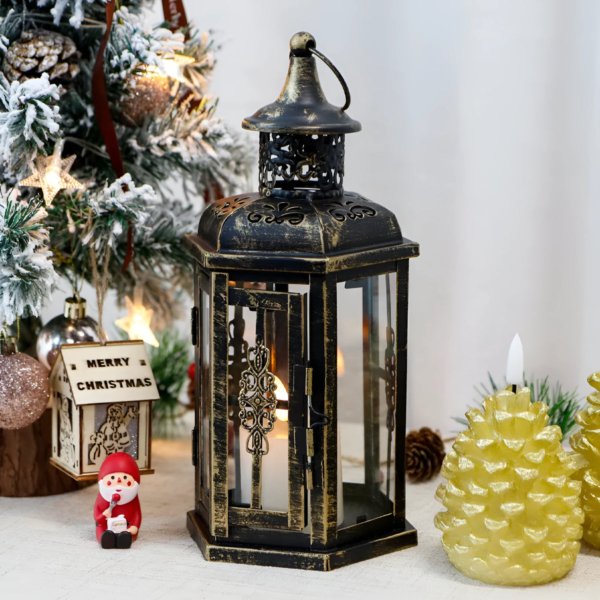 Black retro metal and glass candle holder for home, hotel, restaurant and gift decoration