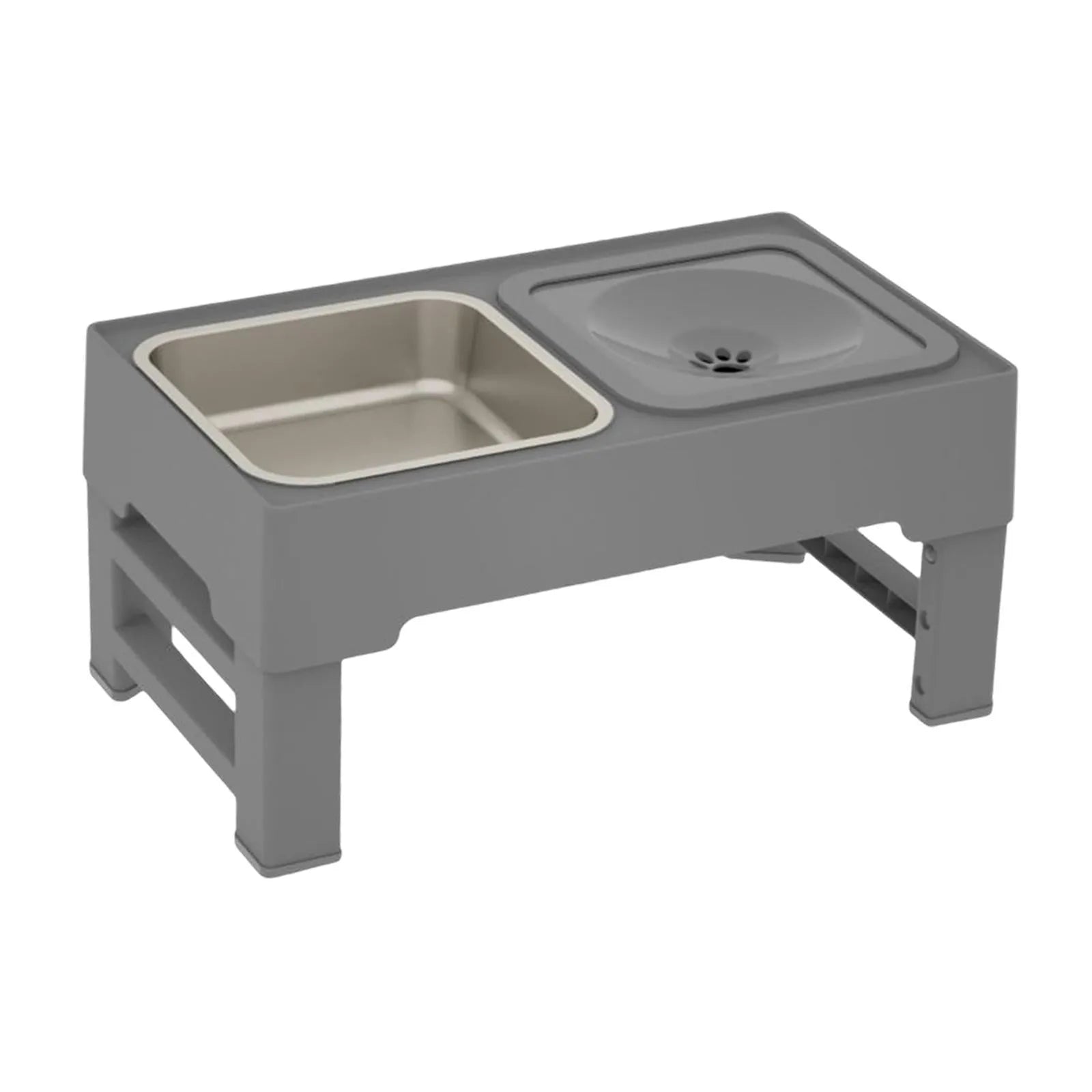 Adjustable height elevated dog bowl stand with slow feeder and water bowl in black