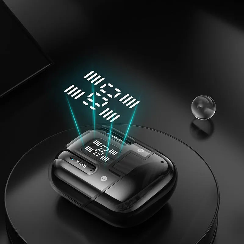 DX16 Couple Bluetooth Headset wireless earbuds in Black with digital display and in-ear design