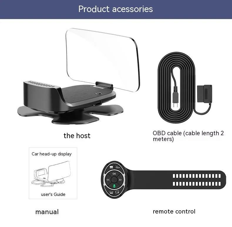 Black car head-up display projector unit showing OBD connection cable for vehicle installation