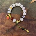 White jade Bodhi bracelet with lotus beads, pumpkin beads, and adjustable open rope design