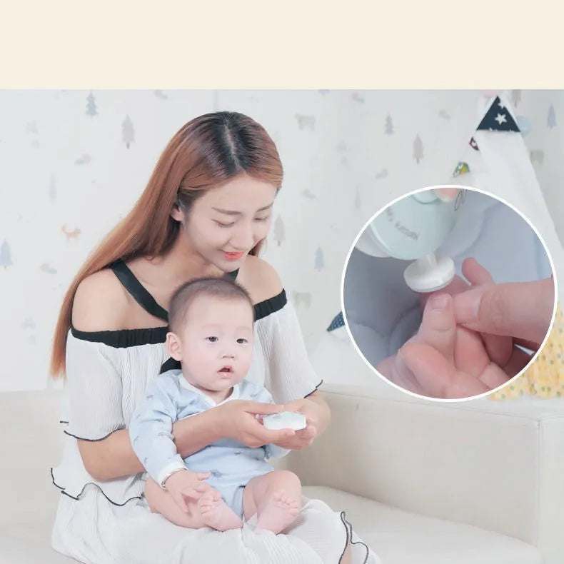 Baby electric nail polisher set with red ABS plastic body and grinding heads for newborn nail care