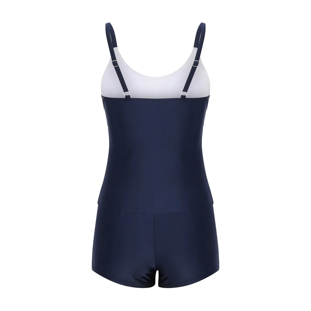 Women's conservative stripe boyshorts swimsuit bikini in polyester fabric