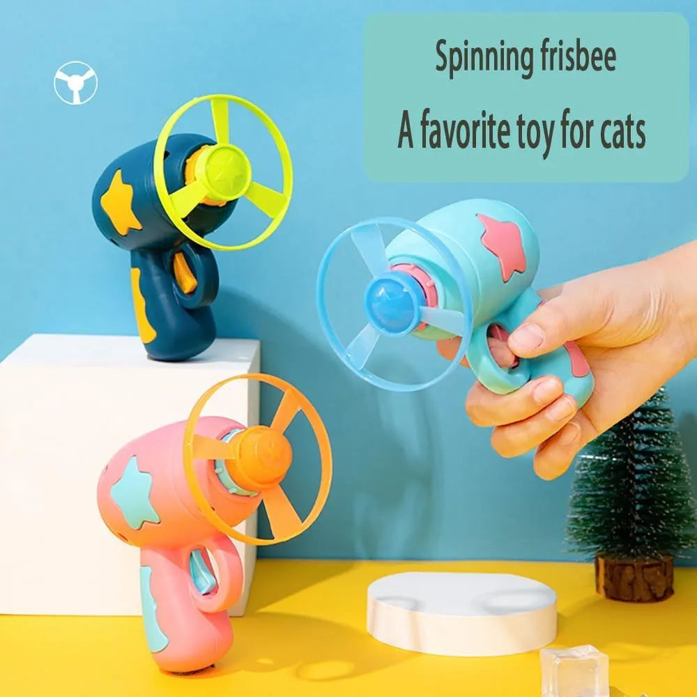 Blue or pink plastic cat toy gun with frisbee for indoor cat play