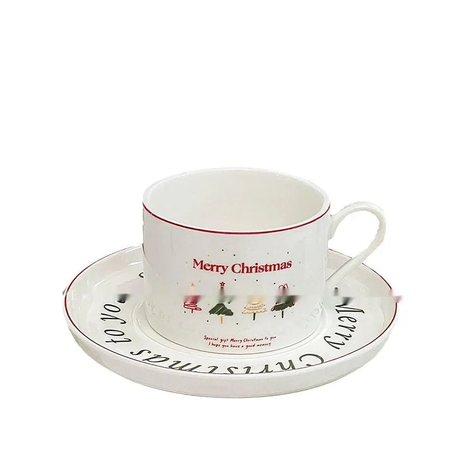 Ceramic Christmas tree pattern coffee cup and saucer set, 180ml cup with 15.2cm saucer, round shape