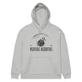 Drop-shoulder loose pullover hoodie in gray with front pocket, polyester fabric, casual style