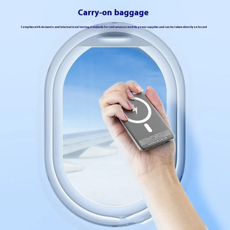 Gun grey magnetic wireless power bank showing ultra-thin 9mm alloy design with 10000mAh capacity