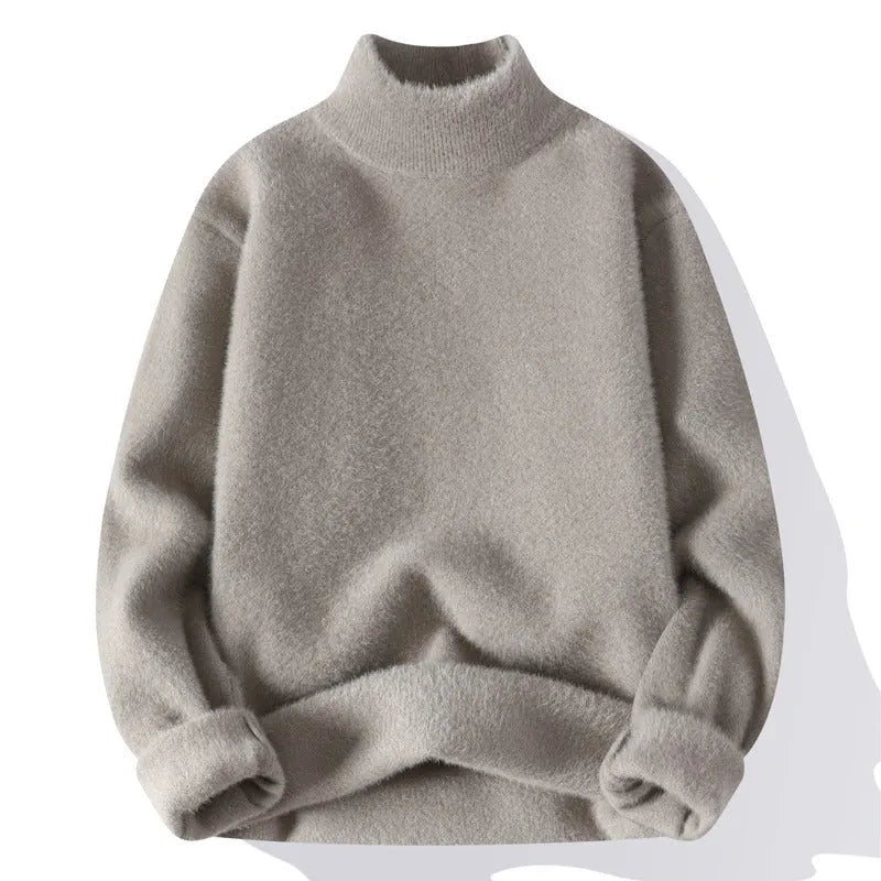 Men's half turtleneck sweater in solid colour, long sleeve pullover, black, front view