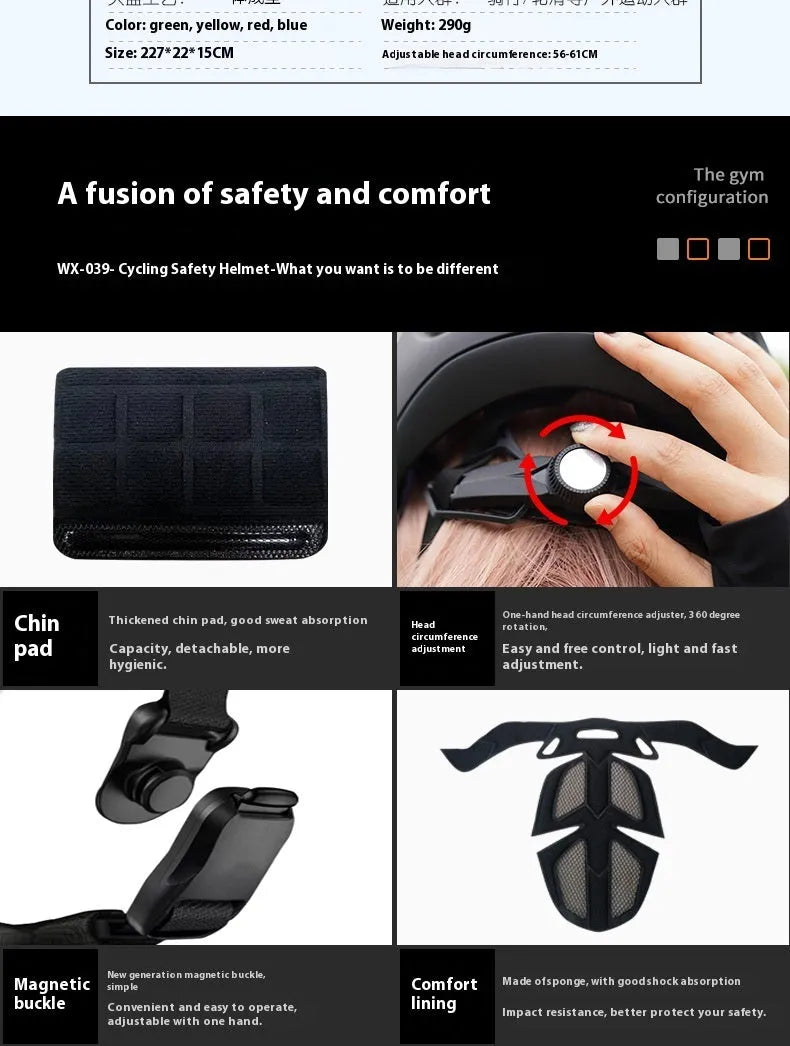 Adult bicycle helmet in matte black with colour accents, showing EPS and PC construction and adjustable fit.