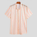 Men's pink waffle knit summer shirt with short sleeves and loose cardigan style