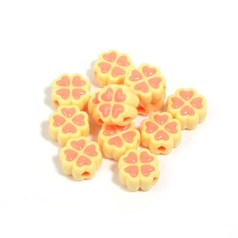 15mm acrylic love clover craft beads with frosted finish in various colours