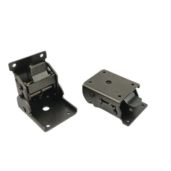 Metal self-locking folding hinge for furniture cabinets and wardrobes in various electroplated finishes.