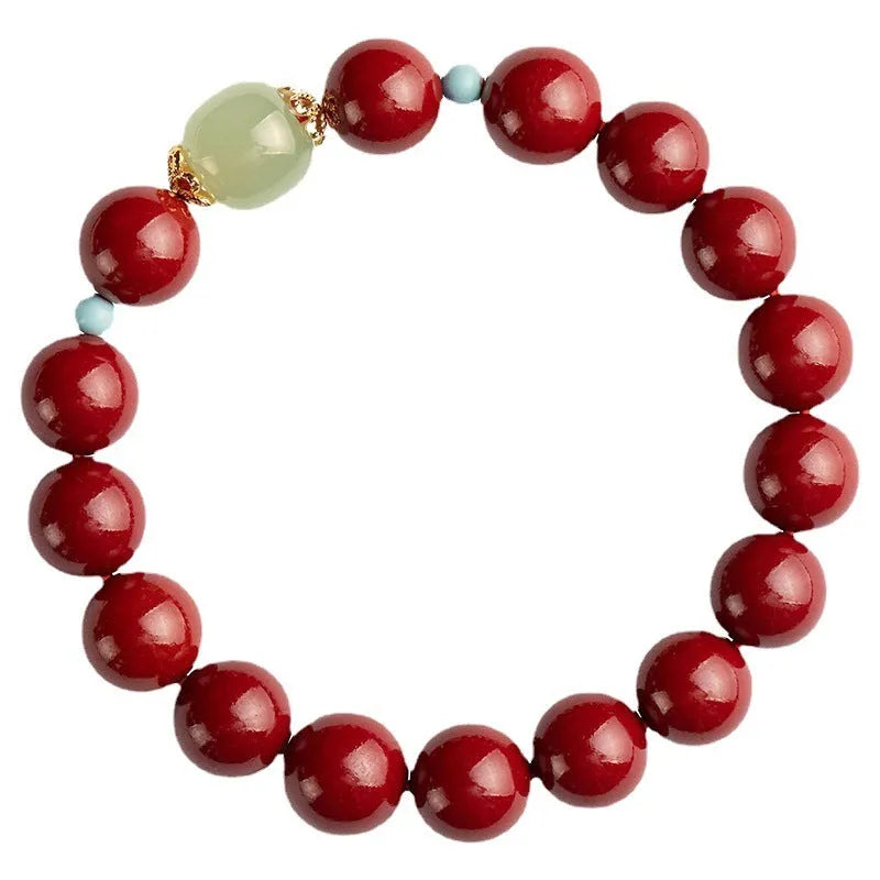 Purple Gold Sand geometric bracelet with cinnabar and Hetian jade beads in unisex cartoon style.