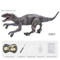 Simulated dinosaur model toy in grey with remote control, 3D eyeballs, and body swing features