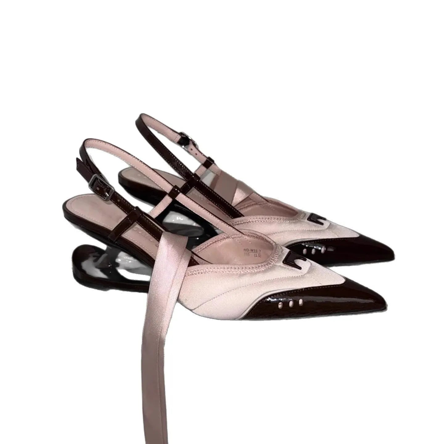 Special-shaped root lace-up high heels in black and pink colours with cowhide upper