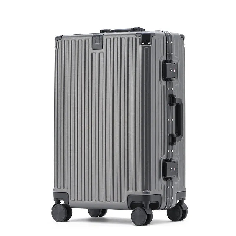 Aluminium frame hard shell ABS PC suitcase in avocado green with universal wheels.