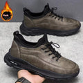 Men's black fleece-lined waterproof sneakers with a round toe and low-top design on a rubber sole.