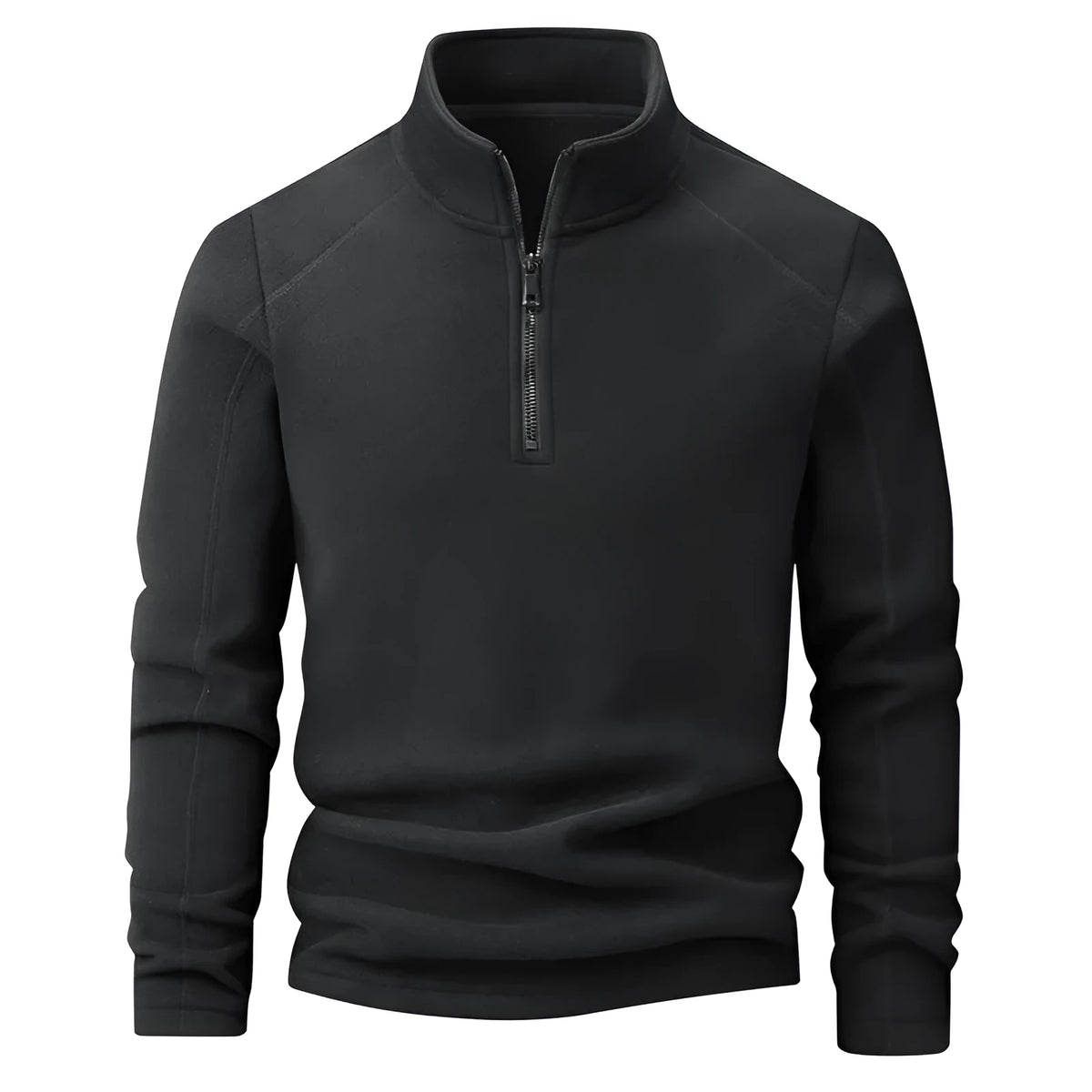 Men's stand collar half-zip long sleeve fleece sweatshirt in dark gray, loose fit polyester, front view