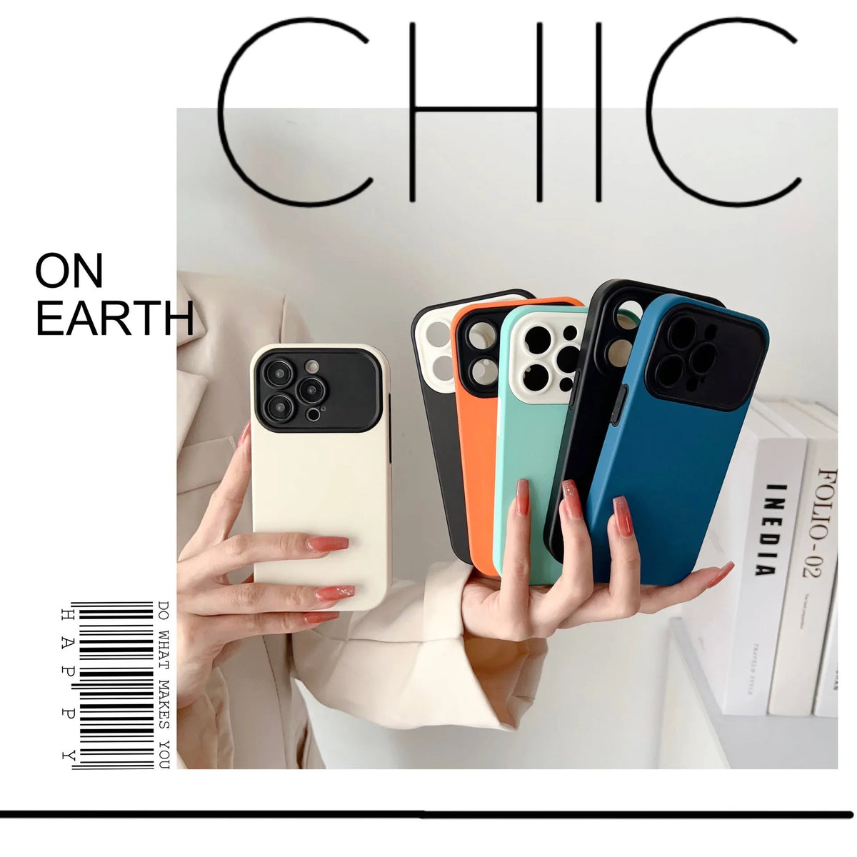 Simple contrast colour business large window TPU phone case for iPhone 11 to 16 Pro Max in white or black