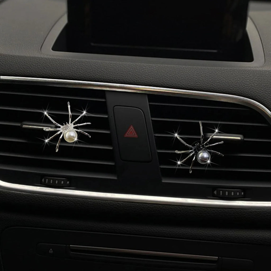 Metal spider car vent perfume clip in black or silver with metal holder
