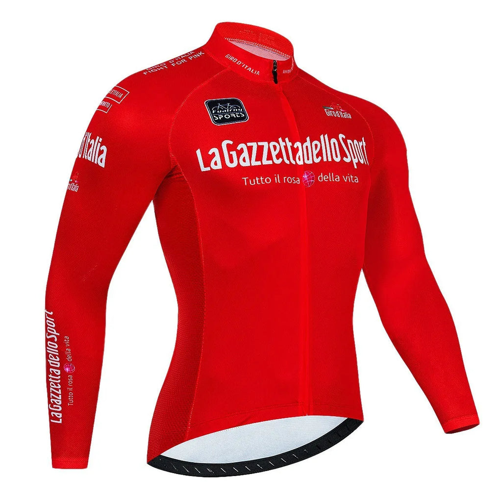 Men's long sleeve cycling top in a patterned colour, showing the breathable fabric and fit for biking.