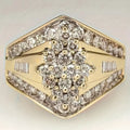 Gold electroplated heavy industry ring with geometric palace style design on copper