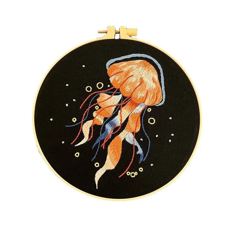 Handmade embroidery jellyfish pendant material package black colour cartoon anime style modern simplicity