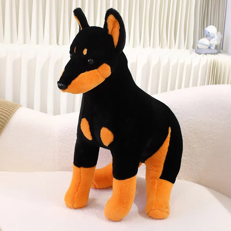 Black Doberman Pinscher plush toy with short plush fabric and PP cotton filling
