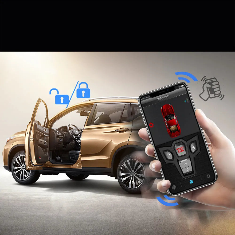 Red and frosted black one-way car alarm system with two remote controls for 3000 metre vehicle security