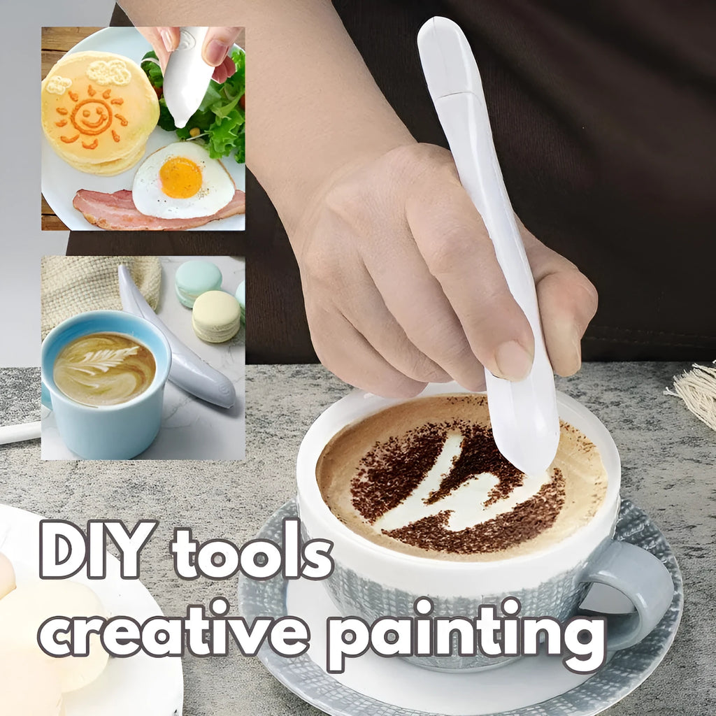 Electric coffee drawing pen in yellow red pink white green colours for food decoration on cake and biscuits