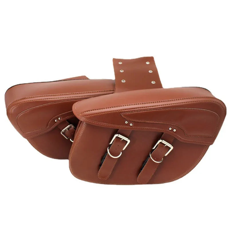 Retro style black PU leather motorcycle saddle bag side box mounted on a bike