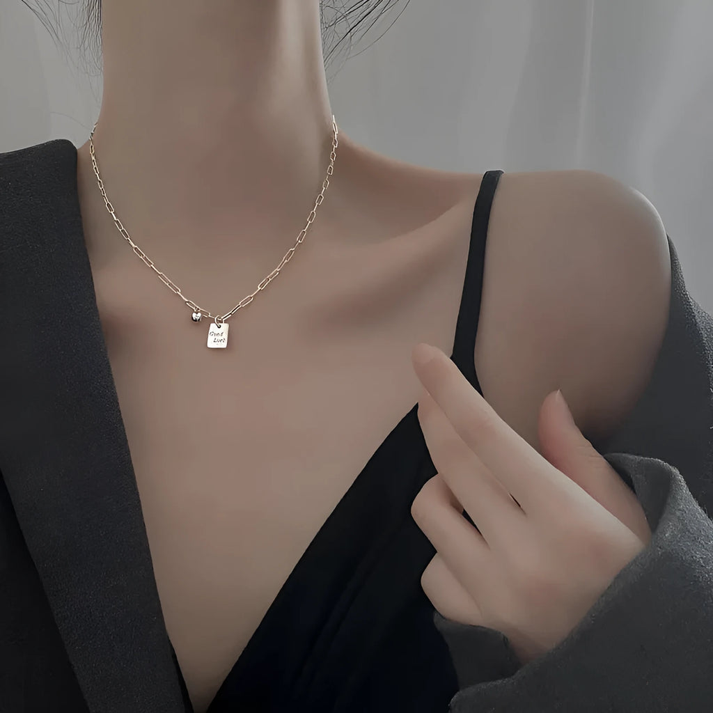 Good Lucky titanium steel necklace 18cm chain with alloy letter pendant in White K colour