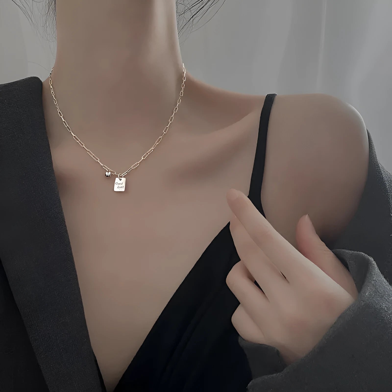 Good Lucky titanium steel necklace 18cm chain with alloy letter pendant in White K colour