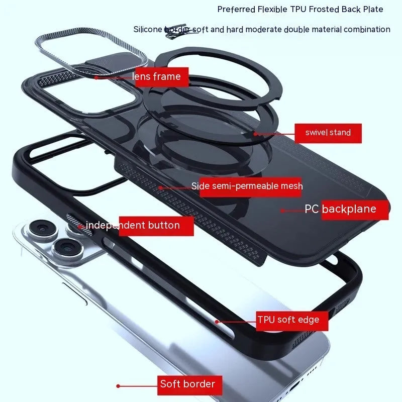 Magnetic rotating bracket silicone phone case for iPhone with frosted blue surface