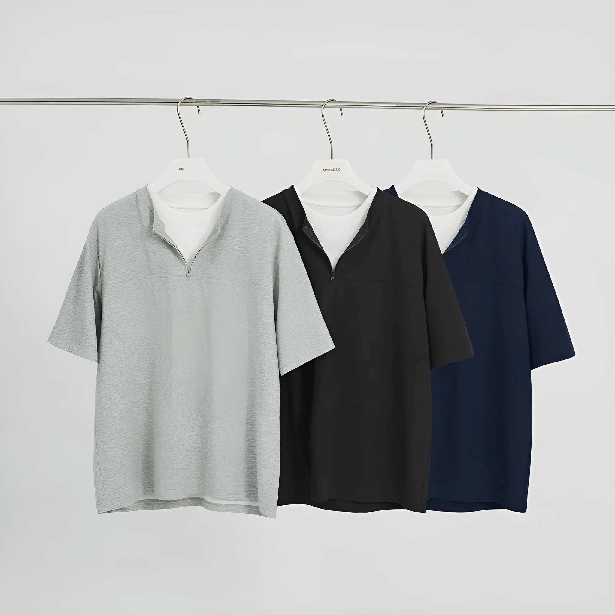 Women's loose patchwork stitch cotton blend top in solid colours with false zip detail.